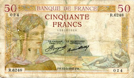 France 50 Francs Cérès - 13-05-1937 Série R.6248-024 - PTB