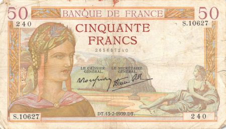 France 50 Francs Cérès - 13-07-1939 Série S.10627 - TB