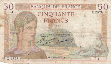 France 50 Francs Cérès - 14-08-1935 - Série X.2578