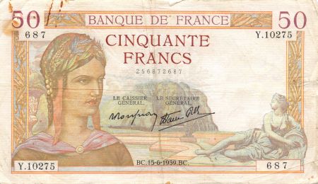 France 50 Francs Cérès - 15-06-1939 Série Y.10275 - TB