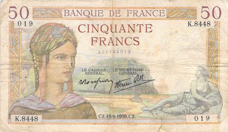 France 50 Francs Cérès - 15-09-1938 - Série K.8448 - PTB
