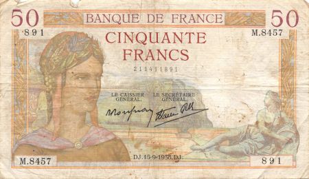 France 50 Francs Cérès - 15-09-1938 Série M.8457 - PTB
