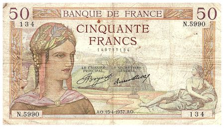 France 50 Francs Cérès - 15.04.1937 - Série N.5990 - Fay.17.37