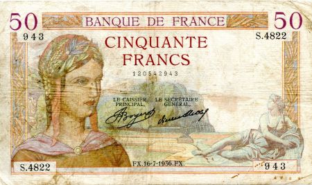 France 50 Francs Cérès - 16-07-1936 Série S.4822-943 - TB