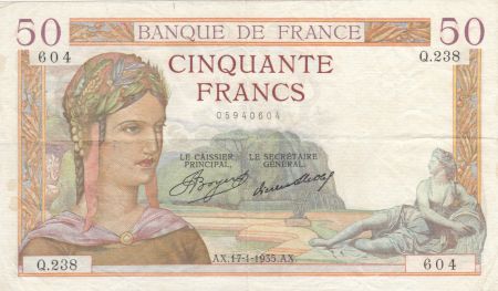 France 50 Francs Cérès - 17-01-1935 - Série Q.238 - TTB
