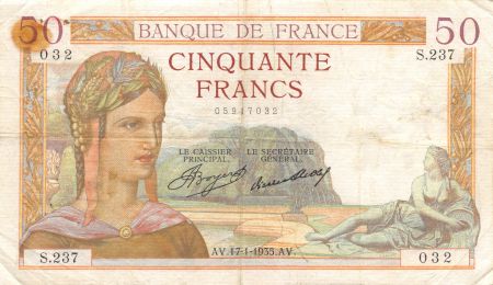 France 50 Francs Cérès - 17-01-1935 Série S.237 - TB