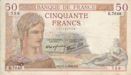 France 50 Francs Cérès - 17-02-1938 Série K.7648