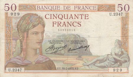 France 50 Francs Cérès - 18-07-1935 - Série U.2347 - TB+