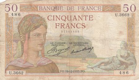 France 50 Francs Cérès - 19-12-1935 - Série U.3662