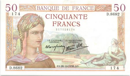 France 50 Francs Cérès - 20-10-1938 Série D.8682-174