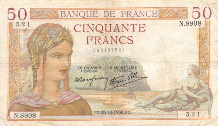 France 50 Francs Cérès - 20-10-1938 Série N.8808 - TB+