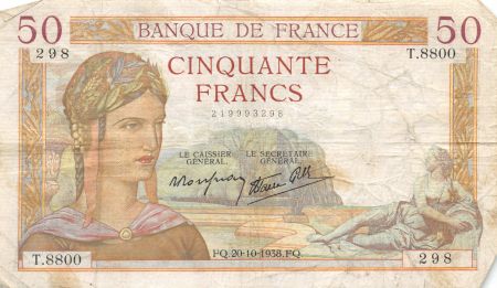France 50 Francs Cérès - 20-10-1938 Série T.8800 - TB