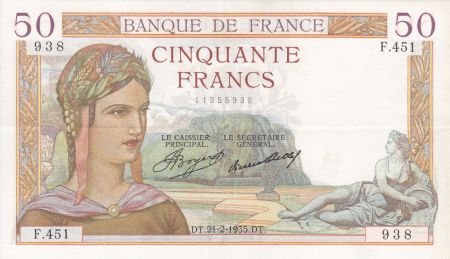 France 50 Francs Cérès - 21-02-1935 Série F.451