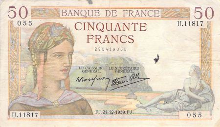 France 50 Francs Cérès - 21-12-1939 - Série U.11817 - TB+