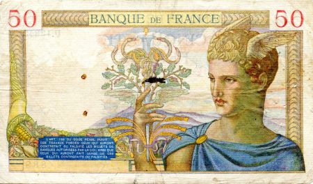 France 50 Francs Cérès - 22-02-1940 Série U.12343-888 - TB+
