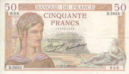France 50 Francs Cérès - 25-03-1937 Série B.5855
