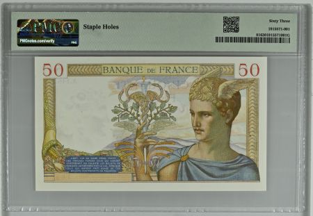 France 50 Francs Cérès - 25-04-1935 - Série A.1462 - PMG 63