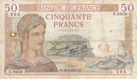 France 50 Francs Cérès - 26-08-1937 - Série N.6809