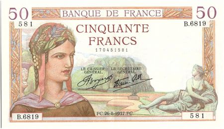 France 50 Francs Cérès - 26-08-1937 Série B.6819