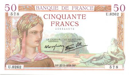France 50 Francs Cérès - 27-05-1938 Série U.8262