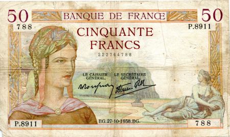 France 50 Francs Cérès - 27-10-1938 Série P.8911-788 - TB