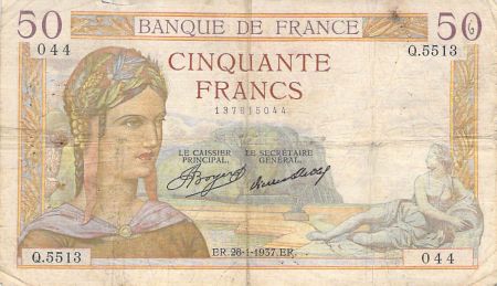 France 50 Francs Cérès - 28-01-1937 - Série Q.5513 - PTB