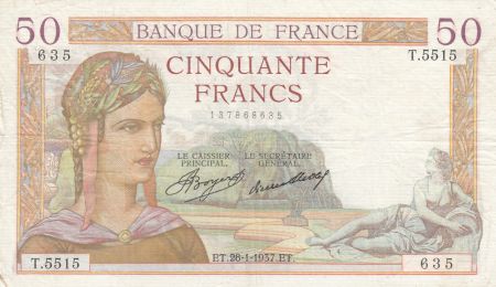 France 50 Francs Cérès - 28-01-1937 - Série T.5515 - TTB