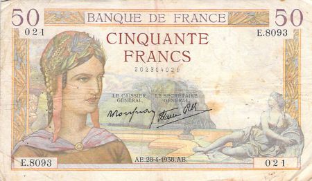 France 50 Francs Cérès - 28-04-1938 - Série E.8093 - TB
