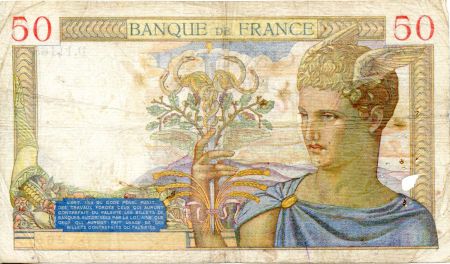 France 50 Francs Cérès - 28-09-1939 Série D.11165-268 - PTTB