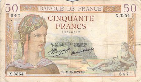 France 50 Francs Cérès - 31-10-1935 - Série X.3354 - TB