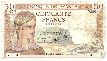 France 50 Francs Cérès - 31.03.1938 - Série V.8034 - Fay.18.11