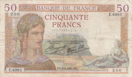 France 50 Francs Cérès -09-09-1937 - Série E.6981 - TB