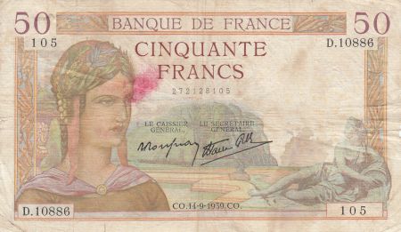 France 50 Francs Cérès -14-09-1939- Série D.10886
