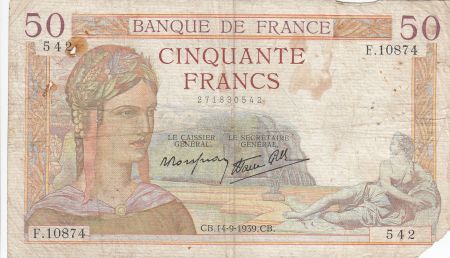 France 50 Francs Cérès -14-09-1939- Série F.10874
