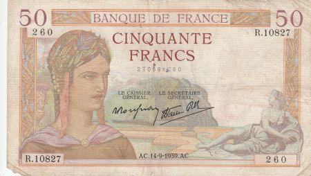 France 50 Francs Cérès -14-09-1939- Série R.10827