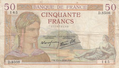 France 50 Francs Cérès -15-09-1938- Série D.8508