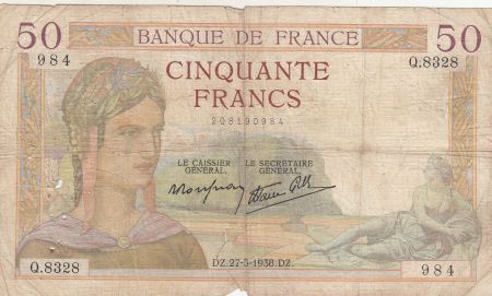 France 50 Francs Cérès -27-05-1938- Série Q.8328