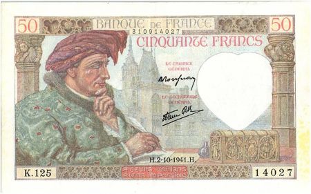 France 50 Francs Jacques Coeur - 02-10-1941 Série K.125