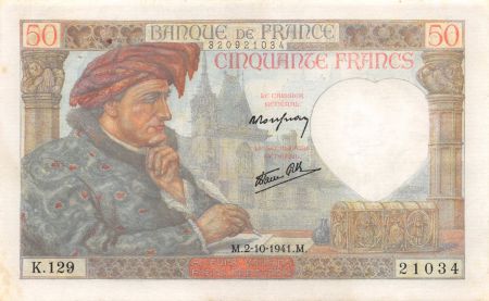 France 50 Francs Jacques Coeur - 02-10-1941 Série K.129 - TTB