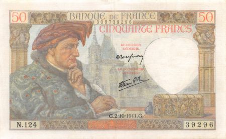 France 50 Francs Jacques Coeur - 02-10-1941 Série N.124 - TTB+