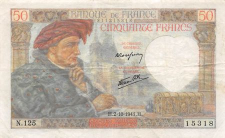 France 50 Francs Jacques Coeur - 02-10-1941 Série N.125 - PTTB