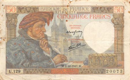 France 50 Francs Jacques Coeur - 02-10-1941 Série U.129 - TB+
