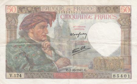 France 50 Francs Jacques Coeur - 02-10-1941 Série V.124 - TTB+