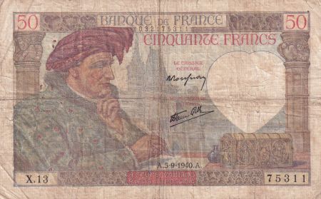 France 50 Francs Jacques Coeur - 05-09-1940 - Série X.13