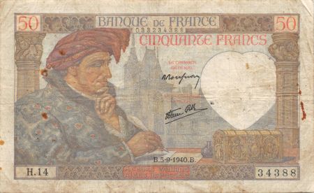 France 50 Francs Jacques Coeur - 05-09-1940 Série H.14 - TB