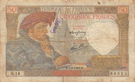 France 50 Francs Jacques Coeur - 05-09-1940 Série Q.14 - TB