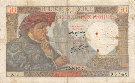 France 50 Francs Jacques Coeur - 05-09-1940 Série S.15 - TB