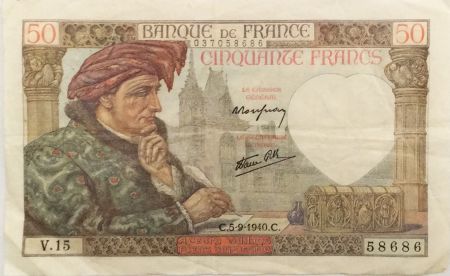 France 50 Francs Jacques Coeur - 05-09-1940 Série V.15 - TTB