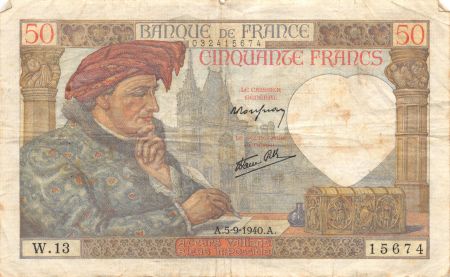 France 50 Francs Jacques Coeur - 05-09-1940 Série W.13 - TTB