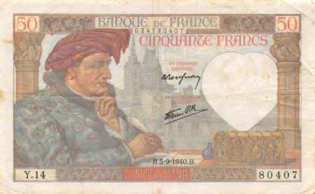 France 50 Francs Jacques Coeur - 05-09-1940 Série Y.14 - TTB